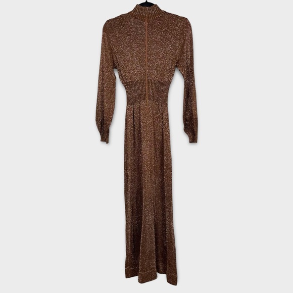 Vintage Wenjilli Maxi Dress 11/12 70s Metallic Knit Glam Regency Whimsigoth Boho - Picture 6 of 8